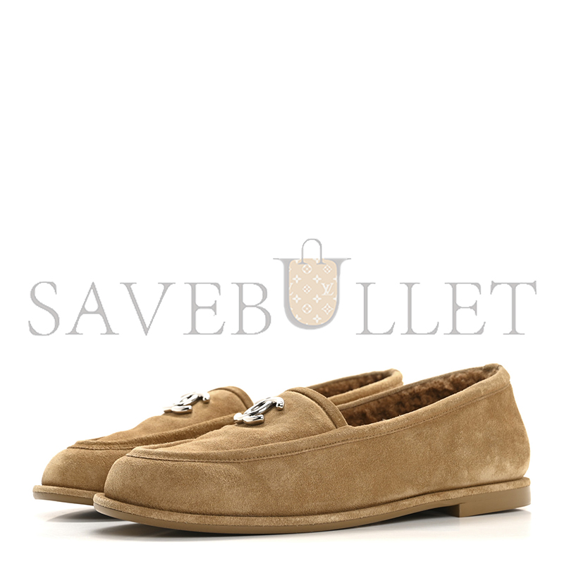 CHANEL SUEDE CALFSKIN CC LOAFERS DARK BEIGE